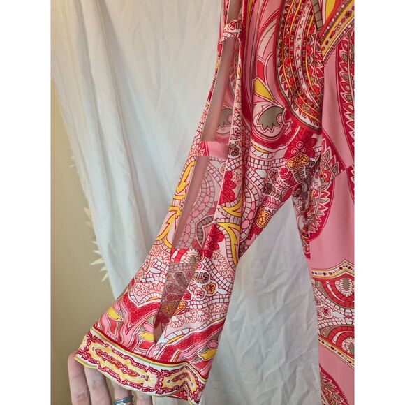 NWT Sandra Darren Pink Paisley Sheath Dress 3/4 Sleeve Boat Neck Size 12 - Picture 4 of 7